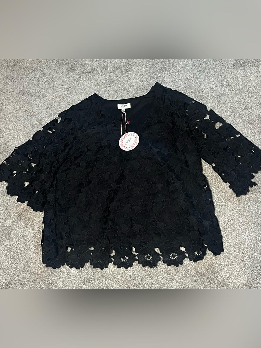 Umgee Black Floral Lace Short Sleeve Blouse Brand New Large